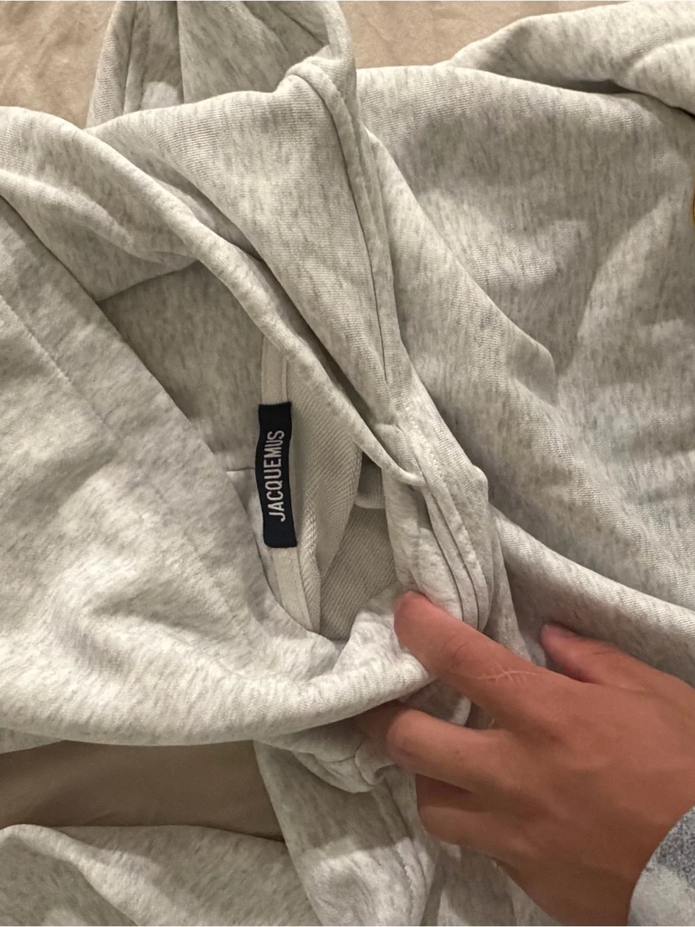 Jacquemus Light Gray Hoodie with Black and Yellow Logo